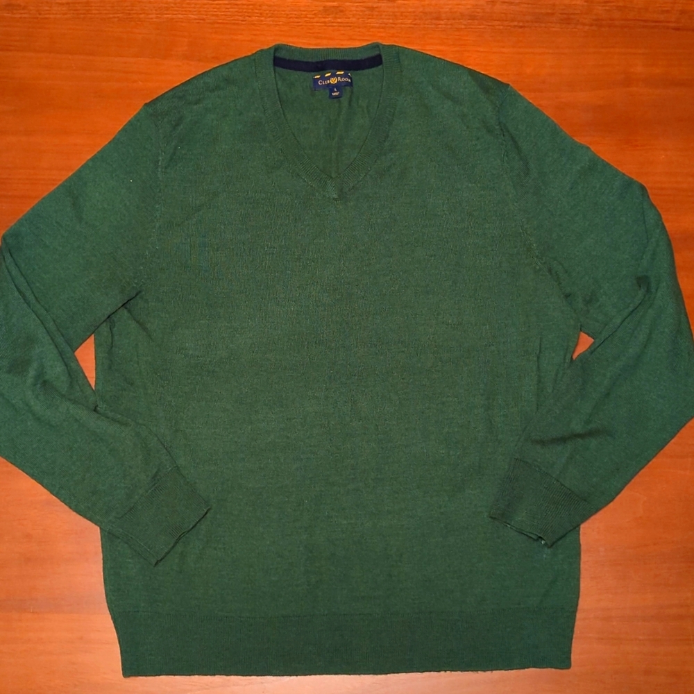Men's Charter Club Sz L Green Wool Sweater, Like New 🌲